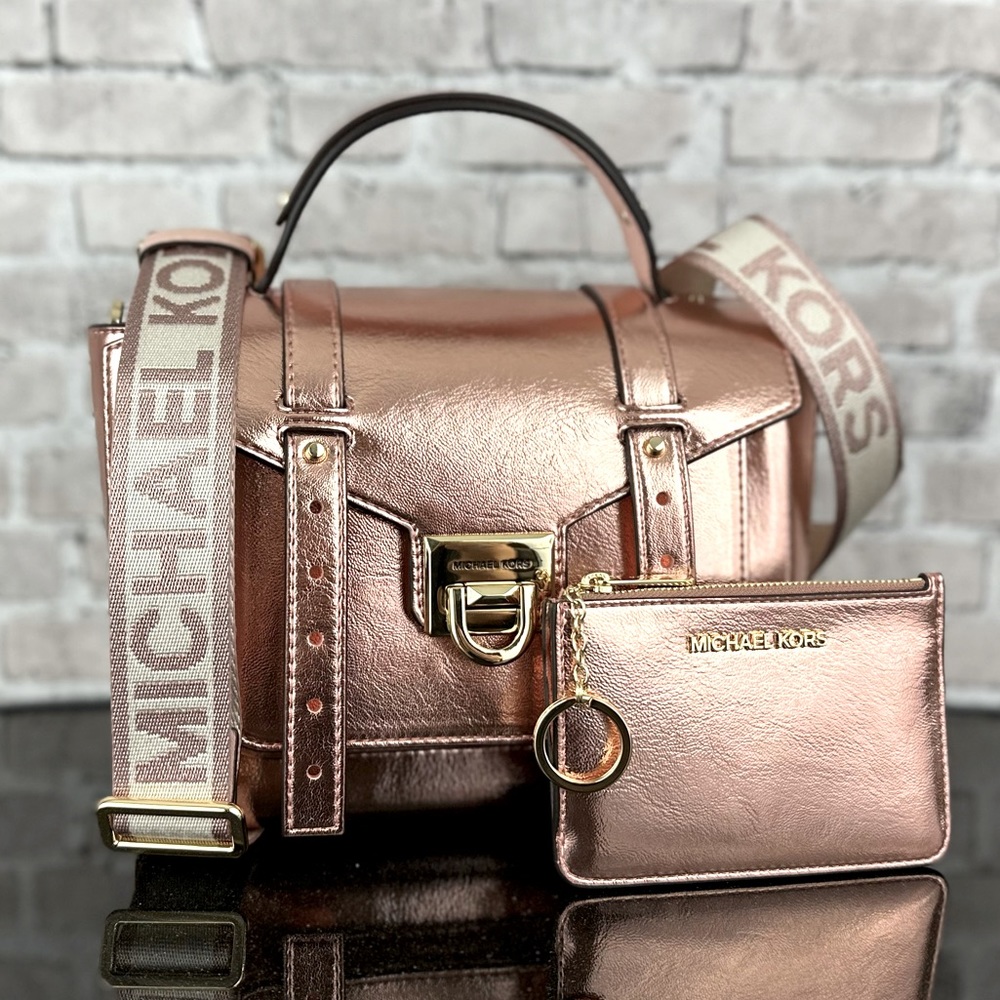 NWT MICHAEL KORS MANHATTAN MEDIUM SATCHEL CROSSBODY SHOULDER BAG WALLET SET